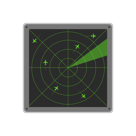 Radar display in trendy flat design isolated vector on white background, technology objects  graphic design.のイラスト素材