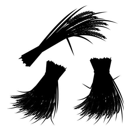 Rice bundle silhouette vector, agricultural  harvesting concept isolated on white background.のイラスト素材
