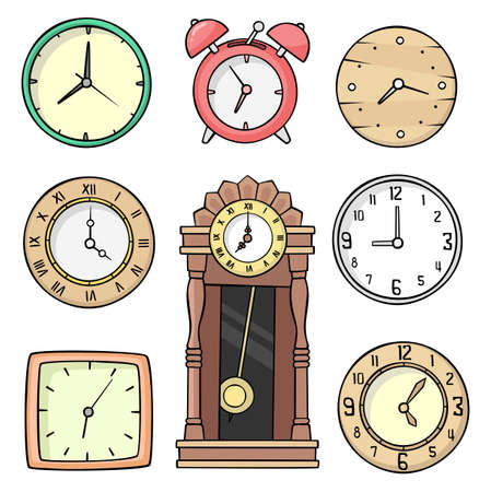 Set of Clocks in drawing style vectorのイラスト素材