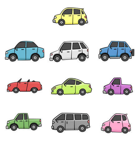 Set of car in drawing style on whiteのイラスト素材