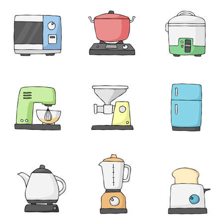 Set of kitchen utensils in drawing style vectorのイラスト素材