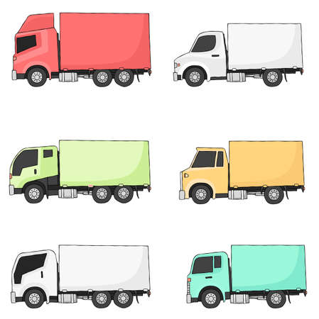Trucks in drawing style vector setのイラスト素材
