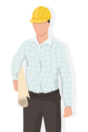 Engineer  in modern style vector illustration, business person simple flat shadow isolated on white background.のイラスト素材