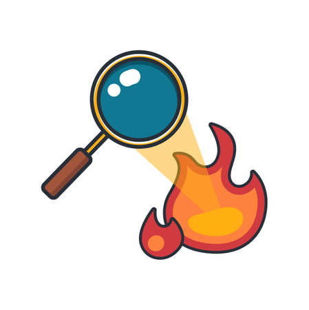 Collection colored thin icon of  fire making with magnifying glass, science concept vector illustration.のイラスト素材