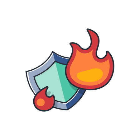 Collection colored thin icon of  protection shield and fire, insurance business concept vector illustration.のイラスト素材