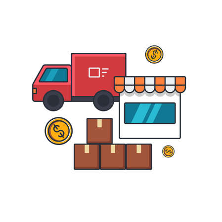 Collection colored thin icon of cargo delivery, business and transportation concept vector illustration.のイラスト素材