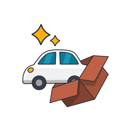 Collection colored thin icon of new car from box, business and finance concept vector illustration.のイラスト素材
