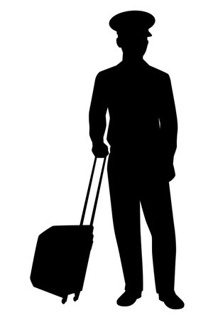 Airline pilot with suitcase silhouette vector on white backgroundのイラスト素材