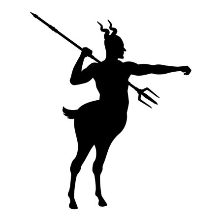 Devil with trident silhouette vector on white background, Satan, ghost or devil in Halloween day.のイラスト素材