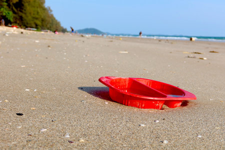 The beach have a garbage and effluents concept of environmental protection.の写真素材