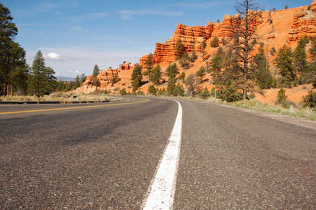 Highway 12 in Utah with Red Canyon in the backgroundの写真素材