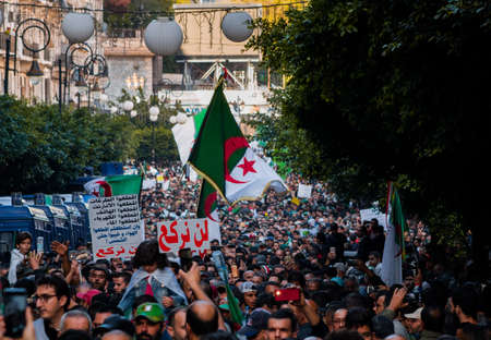 Algeria, Algiers: Algerians maintain pressure of protests, against the current government, and against corruptions in The countryのeditorial素材