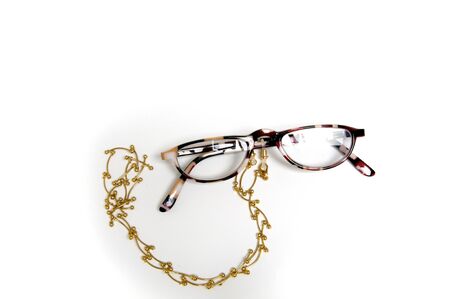 Half eye Reading glasses, eyewear on holder for around neckの写真素材