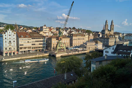 View over Zurich, Switzerland from the Lindenhof. With the Art Projekt the port crane.のeditorial素材