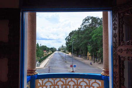 TAY NINH, VIETNAM-October 23, 2016: Cao Dai temple area and meditating followers of the Cao Dai...