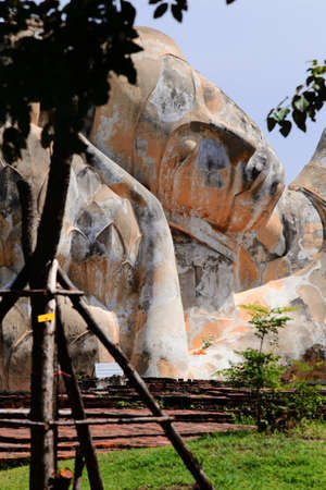 Wat Lokaya Sutha, "the temple of the Earth" was destroyed by the Burmese armies during the invasion of 1767. Buddha Sai Yat, the brick and mortar image measuring 42 meters long and 8 meters high.の写真素材