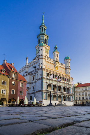 Poznan Town Hall in the Old Market Square on a sunny summer day.の写真素材