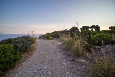 Mountain path in Serra de Tramuntana mountain range on Mallorca, Balearic Islands, Spain. Hiking trail on Majorca islandの写真素材