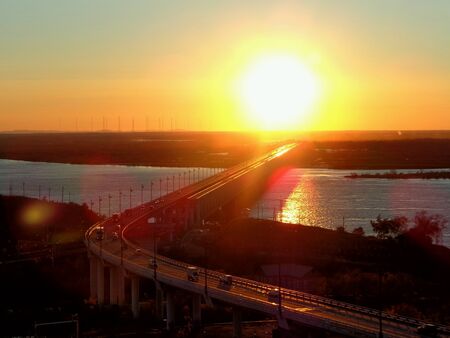 Amur bridge at sunsetの写真素材