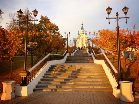 Golden autumn in Khabarovsk. Russiaの写真素材
