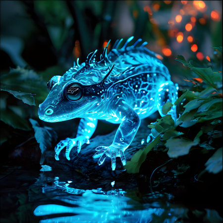 Fantasy blue water frog in the dark forest. 3d renderingの素材