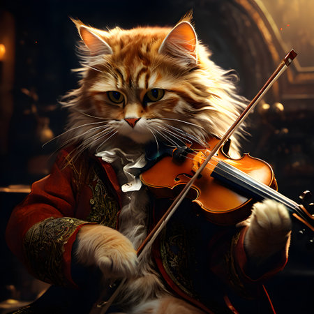 Cute cat playing the violin. Portrait of a cat.の素材