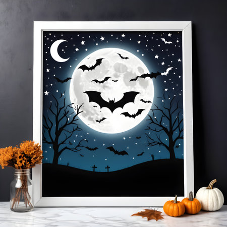 Halloween background with pumpkin, bats and moon. 3d renderingの素材