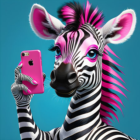 Funny zebra takes selfie with mobile phone. 3d renderingの素材
