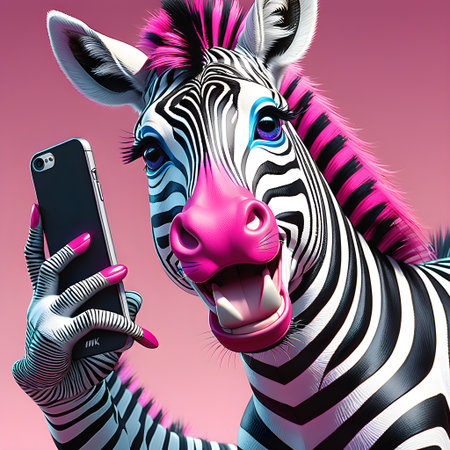 Zebra taking a selfie with a smartphone. 3D illustration.の素材