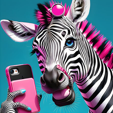 Zebra with a phone in his hand. Vector illustration for your designの素材