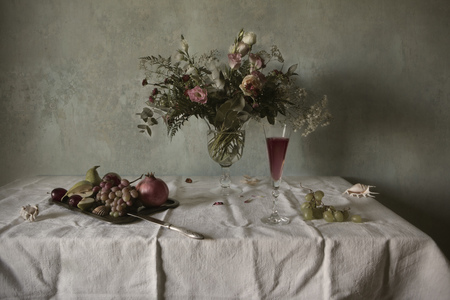 Still life with Flower and Wineの写真素材