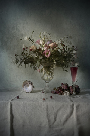 Still life with Shell and Wineの写真素材