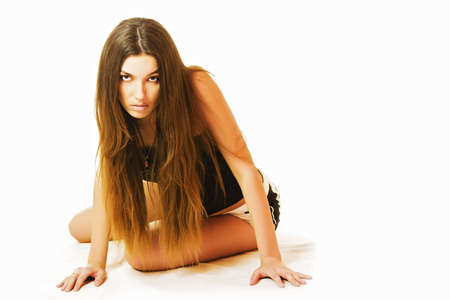 Isolated portrait of pretty young woman in sportswearの写真素材