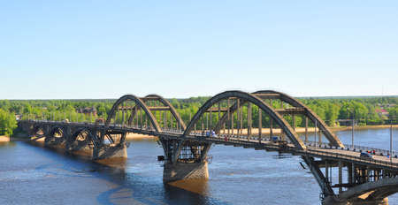 The bridge across the Volga. Rybinsk, Russiaの写真素材