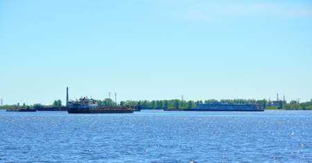 Rybinsk Reservoir, ships. Russiaのeditorial素材