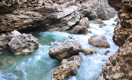 Water and rocks in the gorge Khadzhokhsky. Republic of Adygea, Russiaの写真素材