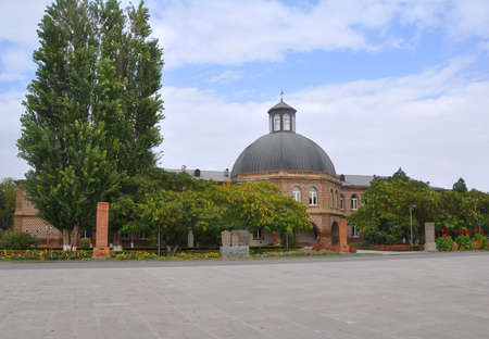 Gevorgyan Seminary. In front of the building there are medieval khachkars. Echmiadzin, Armenia