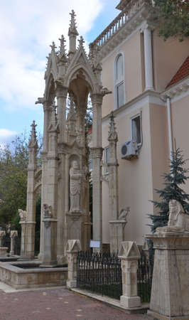 KABARDINKA, RUSSIA - OCTOBER 19, 2014: Gothic fountain in the Cultural Center Old Park