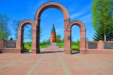 MOGILEV, BELARUS - MAY 14, 2017: Gates of the memorial complex "Buinichskoe Pole"のeditorial素材