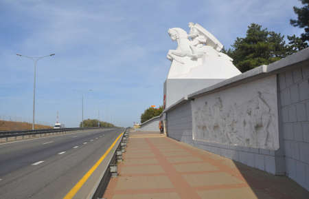STANITSA KUSHCHEVSKAYA, RUSSIA - OCTOBER 10, 2020: Monument to the 4th Guards Kuban Cossack Corps on the M4 "Don" highwayのeditorial素材