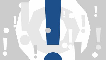 Abstract composition with black and white octahedron and the marks exclamation. Inter atomic or planetary energy interaction. educational illustration. Limited color palette. Chaos octahedron. Geometric bannerのイラスト素材