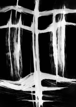 in the abstract style depicts the stern face of an elderly person. Antique scales for pharmacy or jewelry purposes are depicted in an abstract style. Stretched arrow on the crossbow. Charged Crossbow. Ready energy for a dash forward.の写真素材