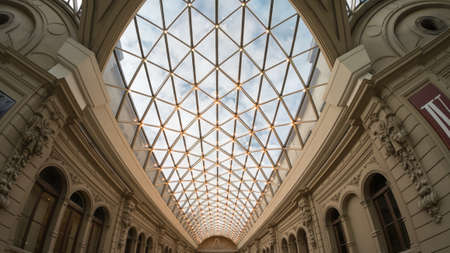 Glass roof with lights and blue sky backgroundのeditorial素材