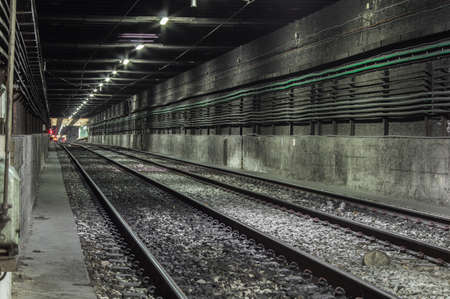 Empty Subway Tunnel, Two Railroadsのeditorial素材