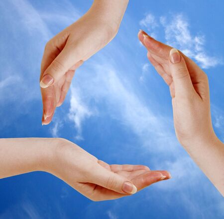 Recycling sign on sky backgroundの写真素材