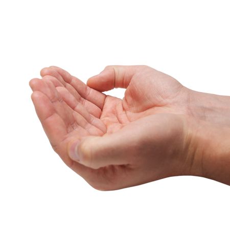 Empty hand isolated on white backgroundの写真素材