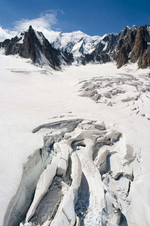 The glacier melts under the summer sun in Chamonix, France.の写真素材