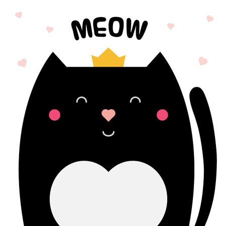 Black cat with white heart vector illustration.のイラスト素材