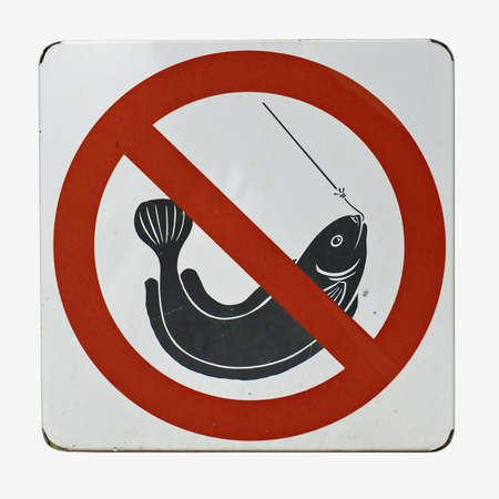 No fishing sign isolated on white backgroundの写真素材