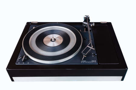 Vintage record player isolated on white background